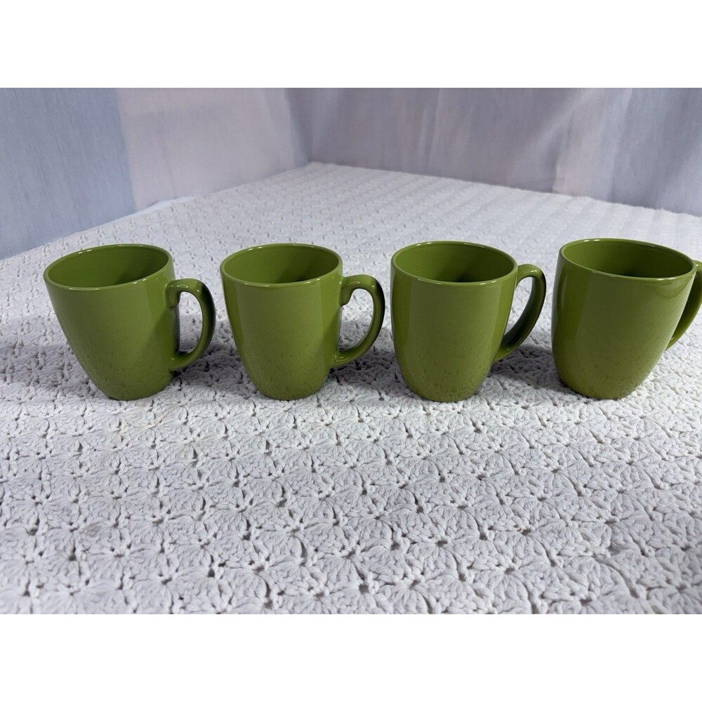 4 Corelle Stoneware Mugs Lime Green Coffee Tea Cups